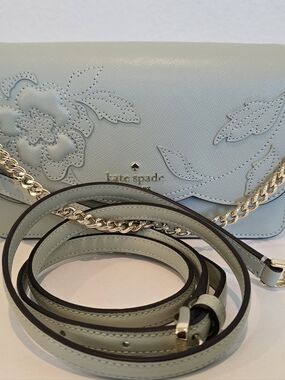 kate spade Mint Green Floral Embossed Crossbody Bag with Gold Chain